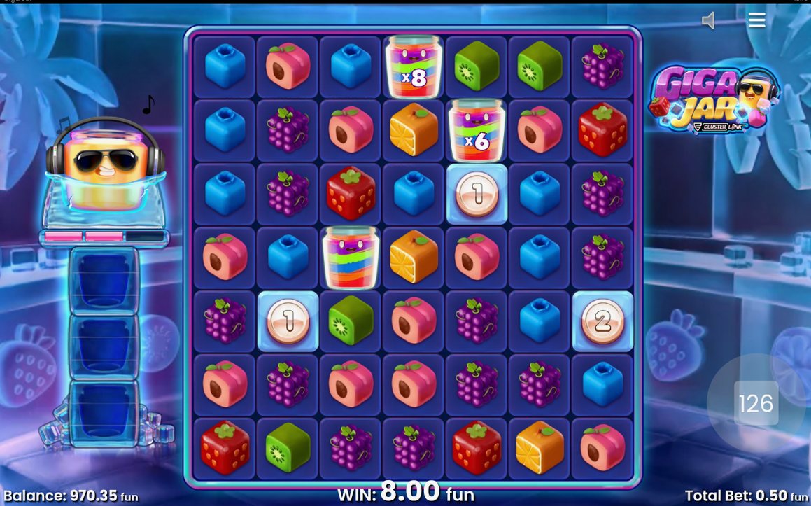 Win screen showing a cluster payout after a cascade