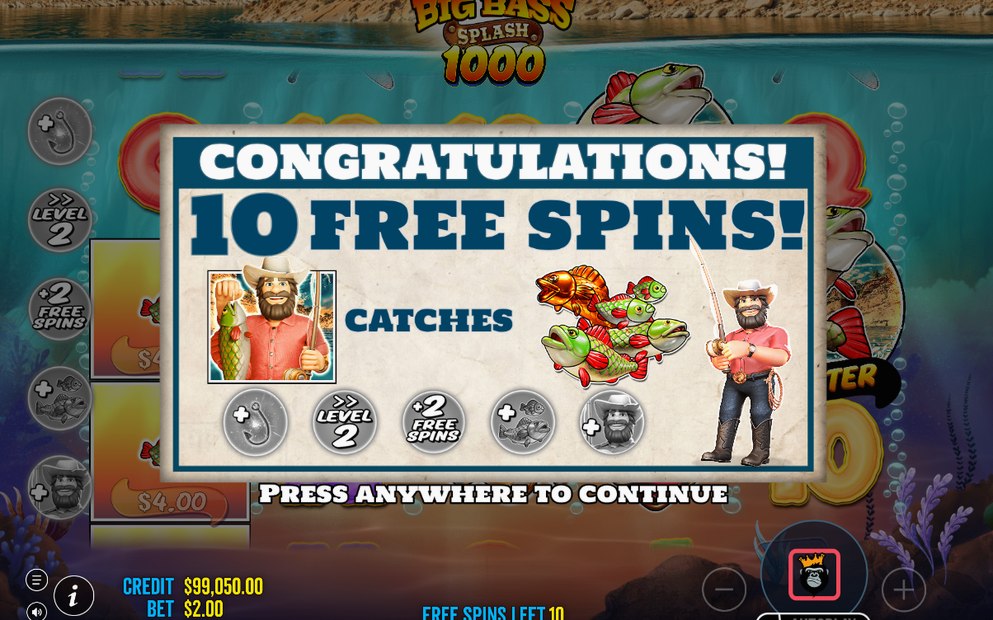 Free Spins mode screen with the reels in play