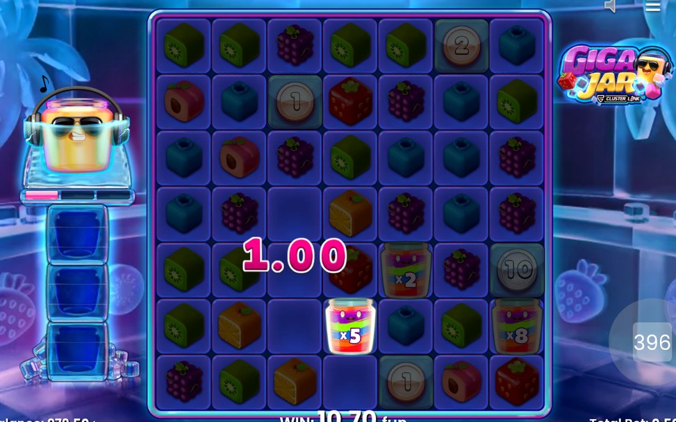 Base game 7x7 grid with six fruit cubes in play